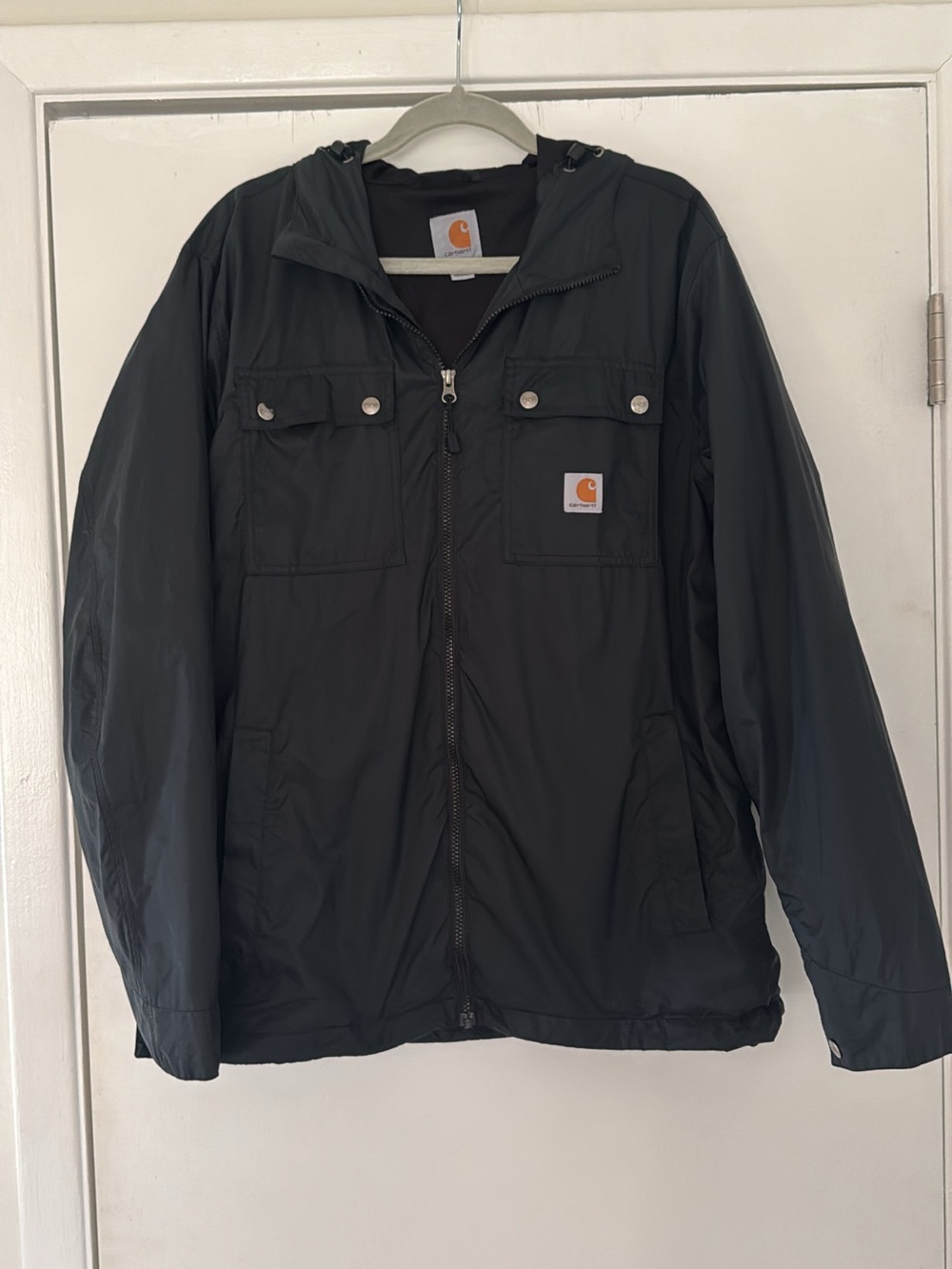 Carhartt Rockford Jacket Black Hooded Medium Nylon Windbreaker Full Zip Pockets